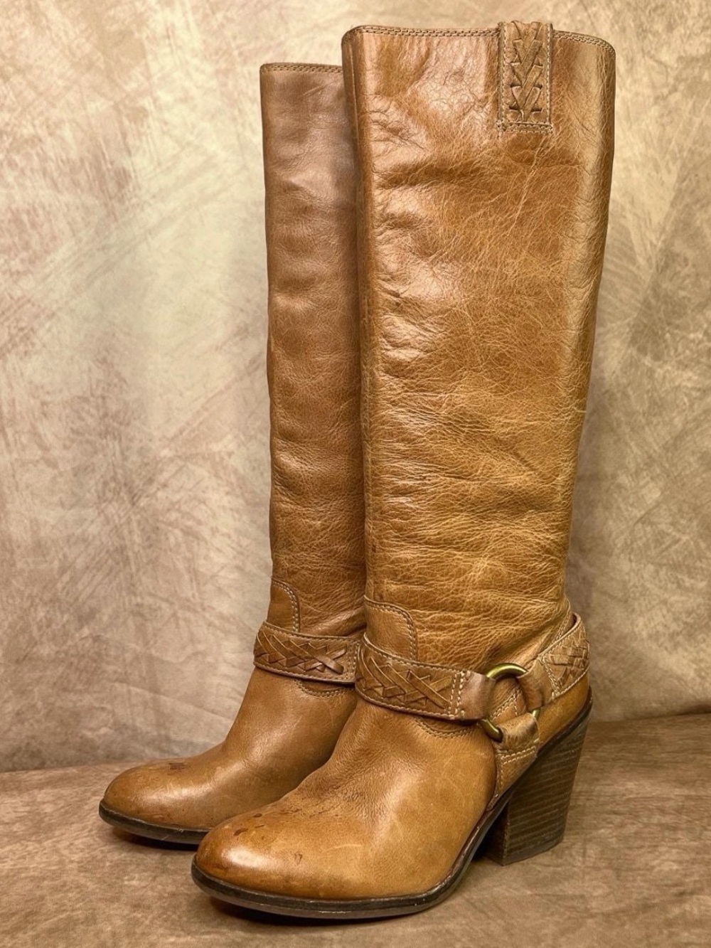 Lucky Brand Cognac Leather Knee-High Heeled Boots